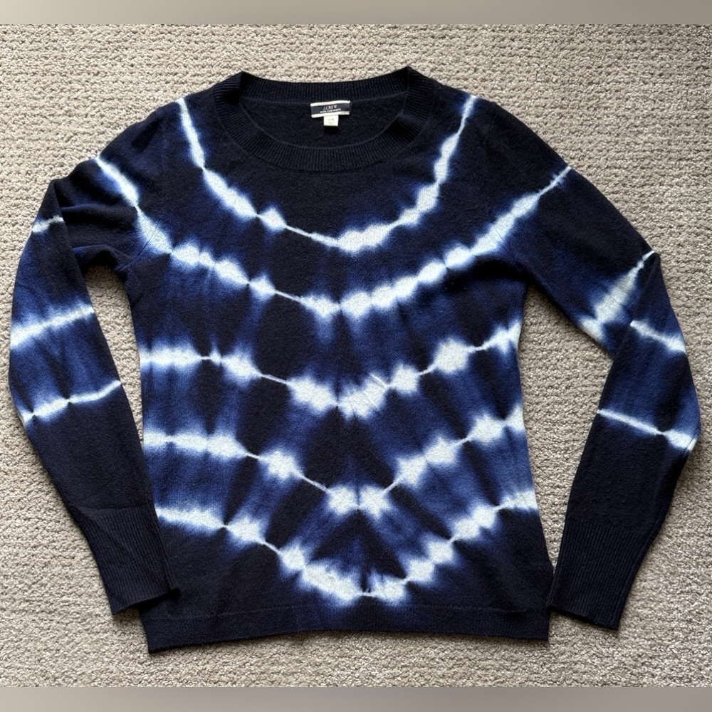 J. Crew Navy & White Tie-Dye Cashmere Sweater